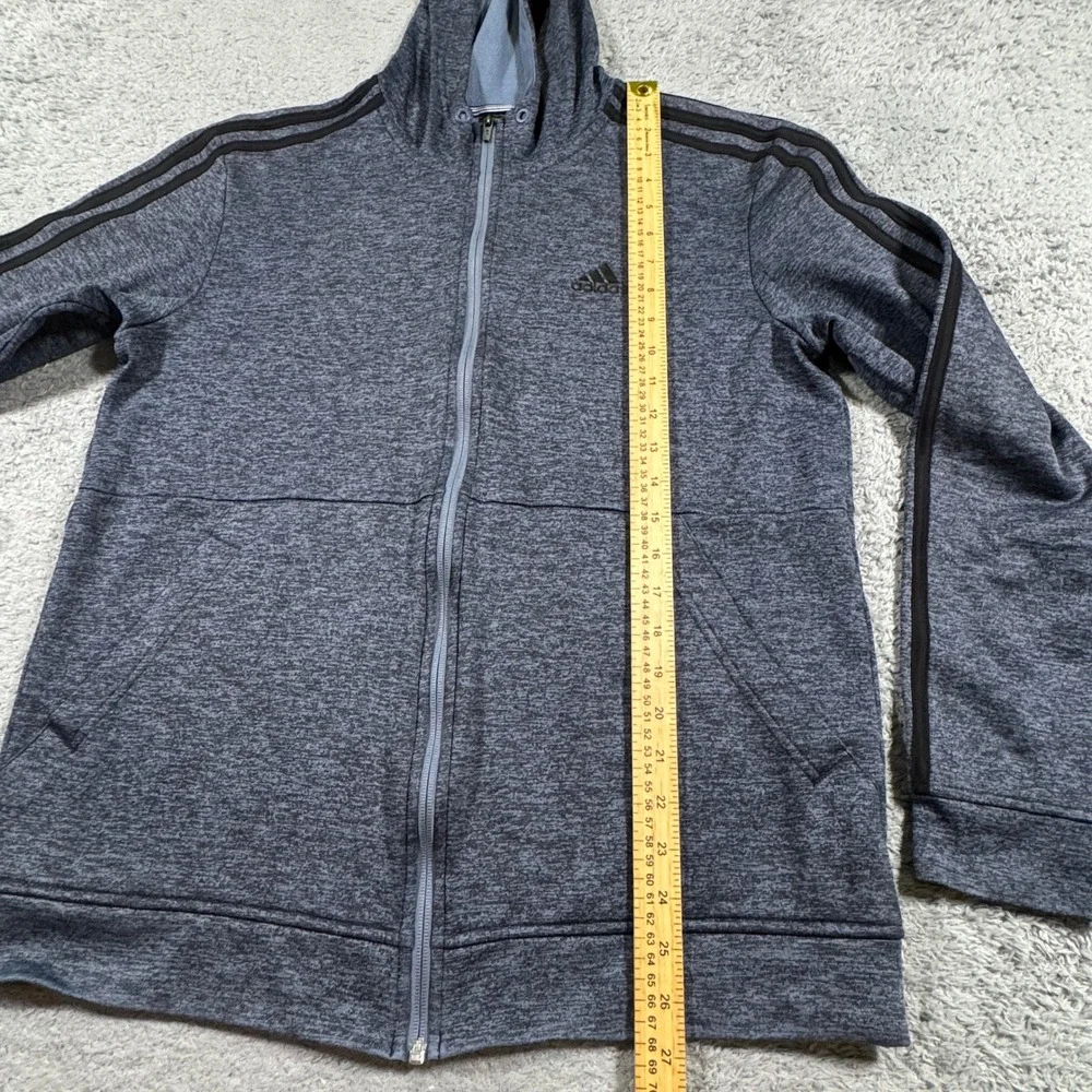 Adidas Mens 3 Stripe Full Zip Fleece Hoodie Size Medium Heathered Blue Gray
